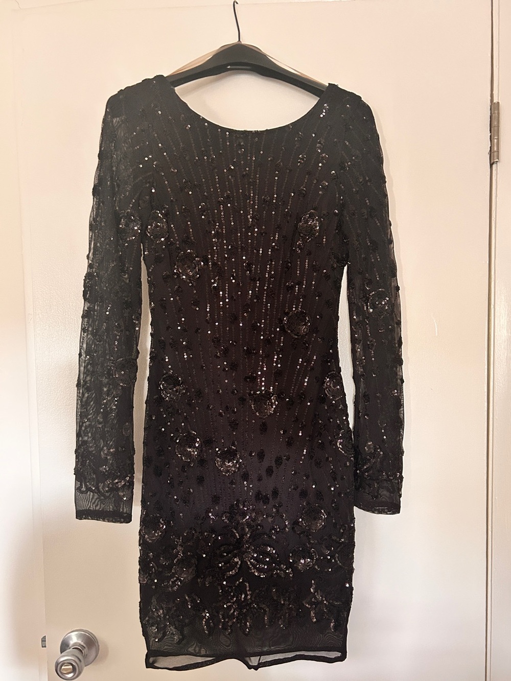 Lulu's Black Sequin Beaded Long-Sleeve Mini Dress